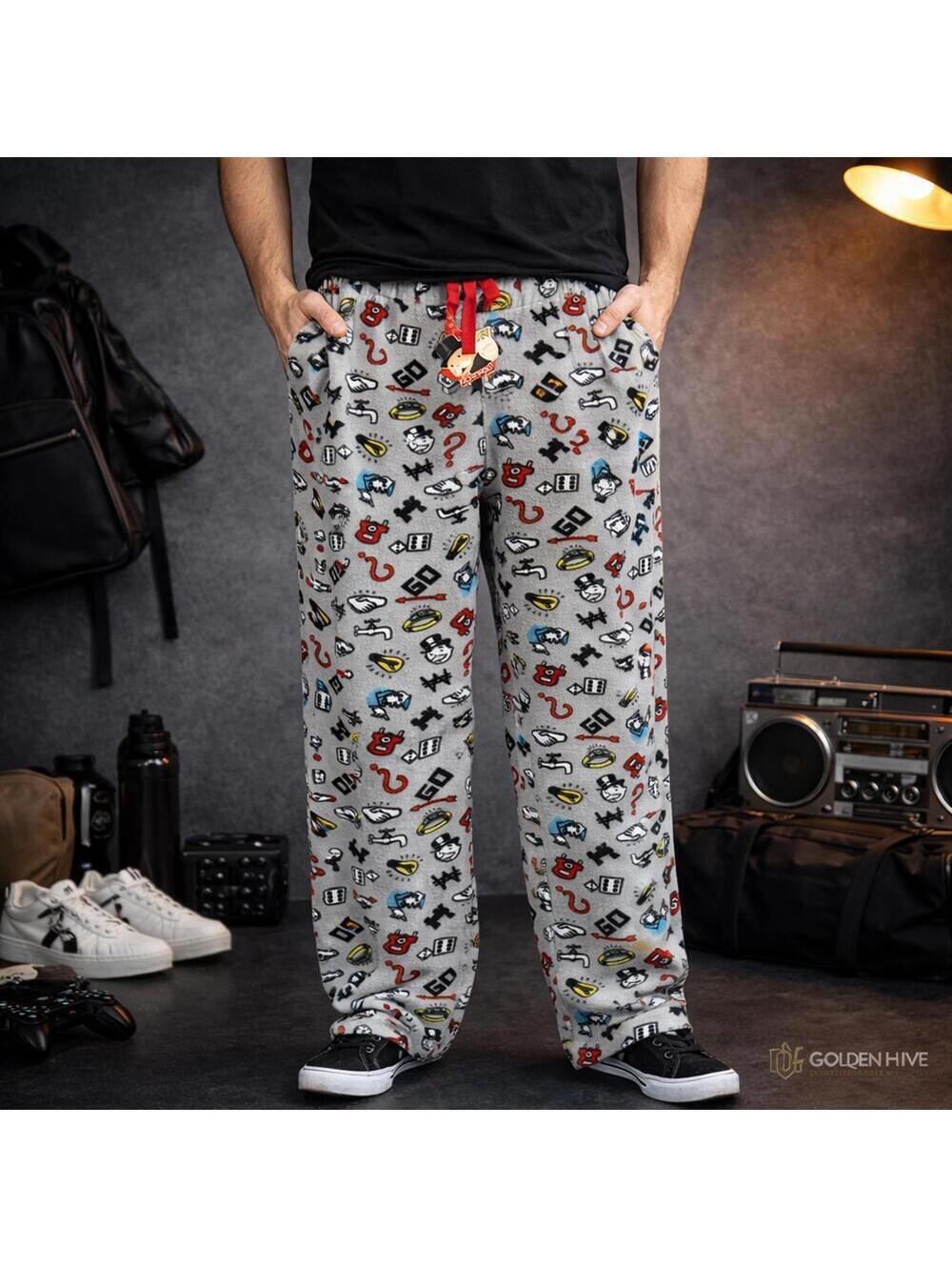 Monopoly Men’s Fleece Pajama Pants Size Large Grey Lounge Sleep Pants NWT